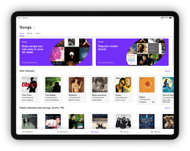 The Playground Sessions song collection displayed on a tablet